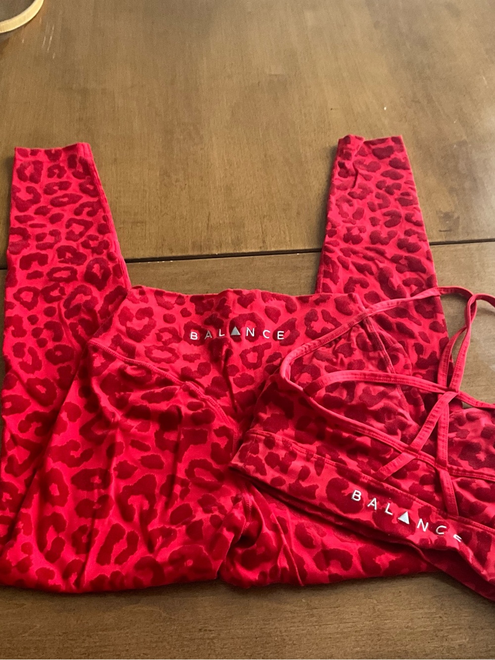 Balance Athletica Red Leopard Print Sports Bra and Leggings Set